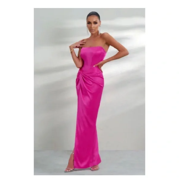strapless open back dress Jovani D5079 Size 6, 14 Hot Pink Long Metallic Prom Dress Corset